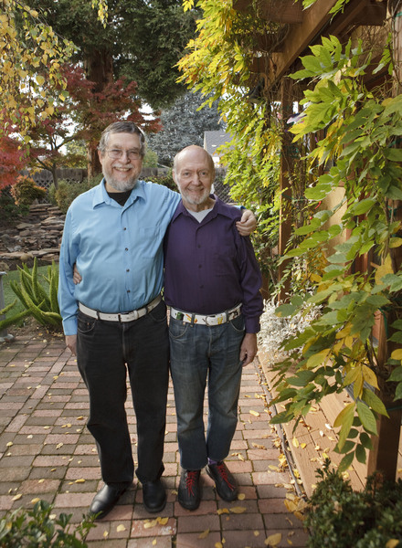Silicon Valley gay rights activists Bennet Marks, left, and Kim Harris in the backyard of their Sunnyvale, California home. © 2014 by Mark Avery